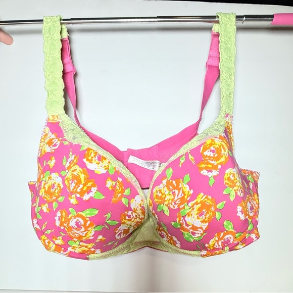 Cacique Pink and Yellow Floral Lace Bra - Picture 3 of 10